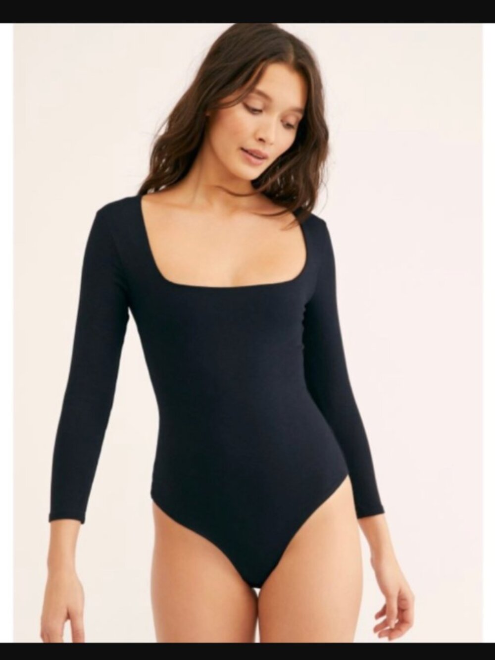 Intimately Free People Truth Or Square Bodysuit Quarter Long Sleeve Square Neck